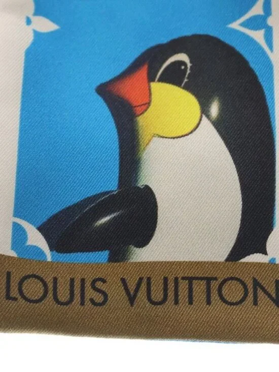 Louis Vuitton Bandeau Animogram Penguin Scarf Blue Silk - Picture 3 of 6